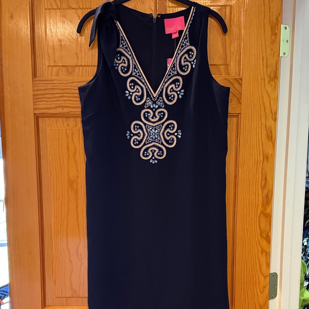 Lilly Pulitzer Navy Sleeveless V-Neck Embellished Mini Dress